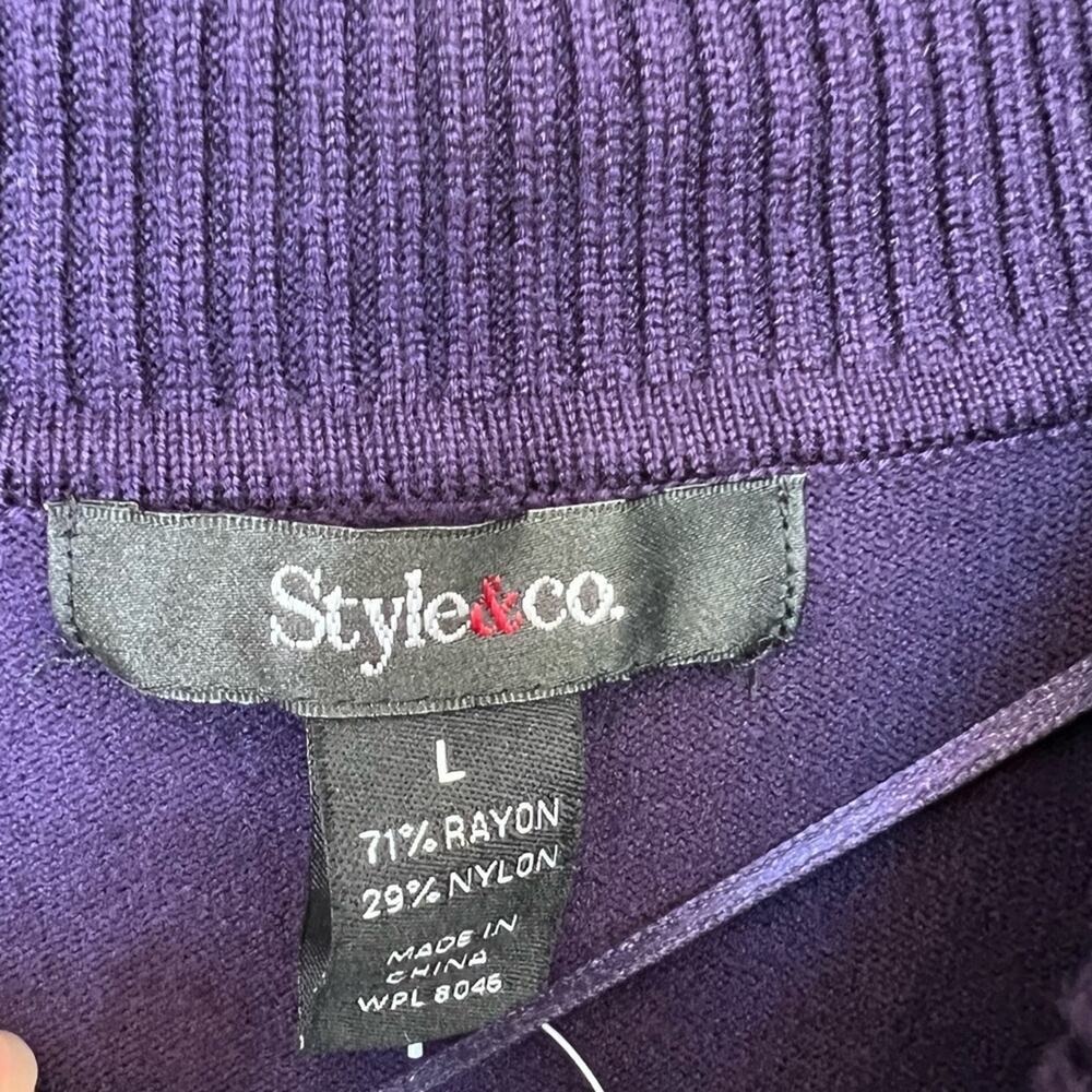 Style & Co purple cowl neck rib knit long sleeve shift sweater dress large NEW - Picture 7 of 8